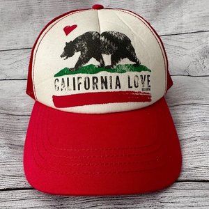 NWOT BILLABONG RED CALIFORNIA LOVE Flag Bear Mesh‎ Trucker Snapback HAT OS